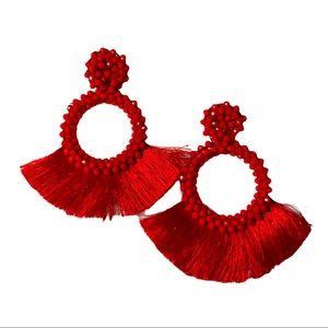 NWT Red Bohemian Beaded Fringe Earrings
